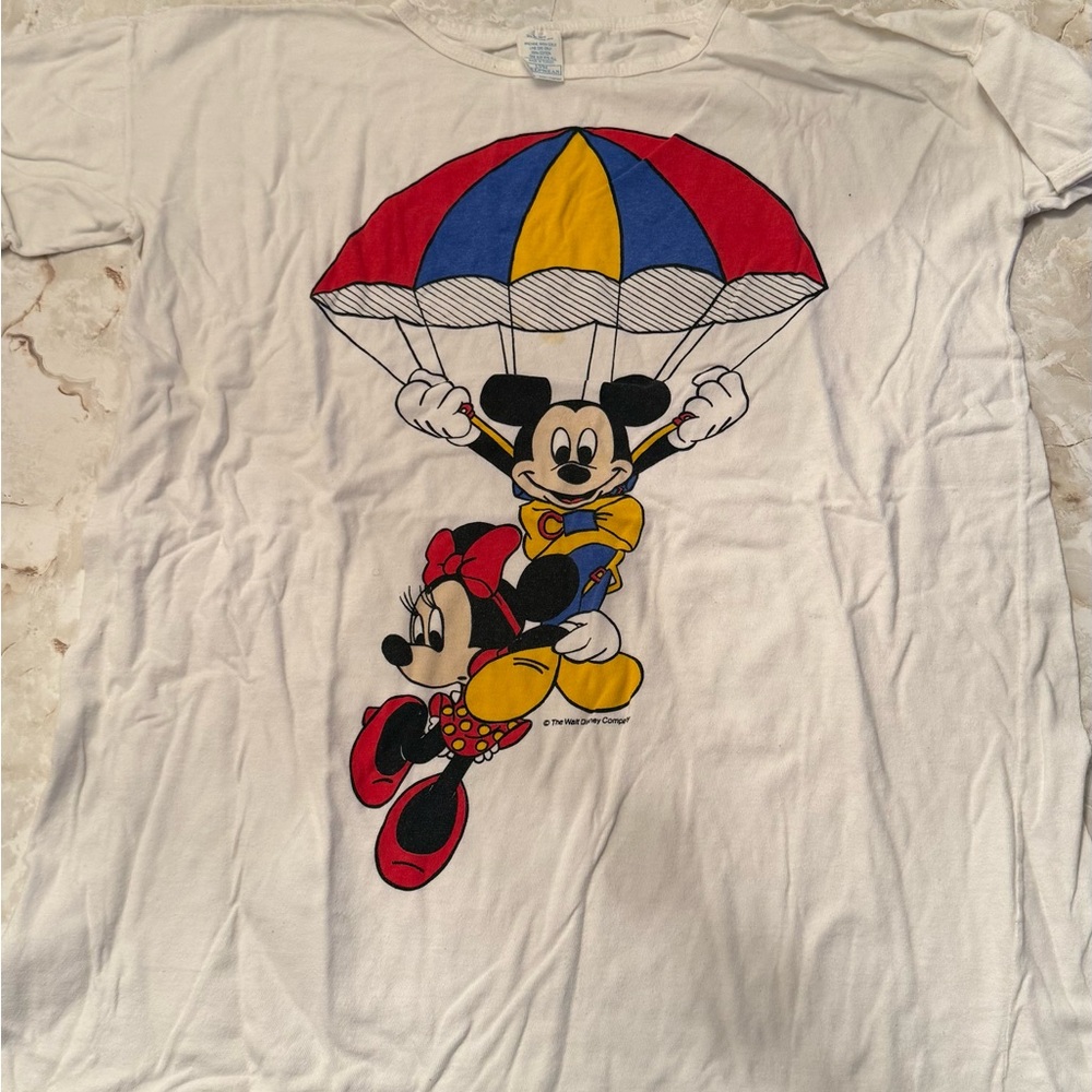 VM Kids T-Shirt with Mickey & Minnie Parachute Design - White